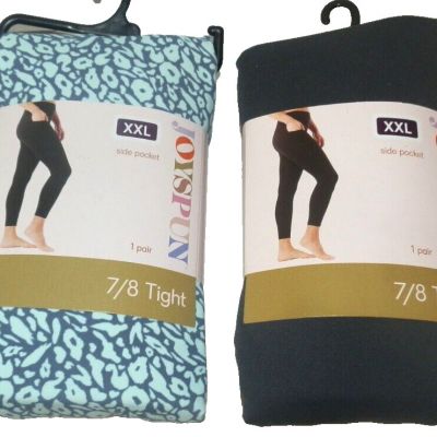 New Womens 2XL Lot of 2 Joyspun 7/8 Tights Footless Side Pocket Gray Blue Print